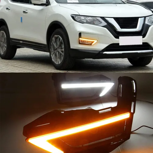 Miniatura 3 de BAKUGO 2 unids luz diurna niebla lámpara cubierta DRL luz de señal de giro para Nissan X-Trail Rogue 2017 2018 2019 2020