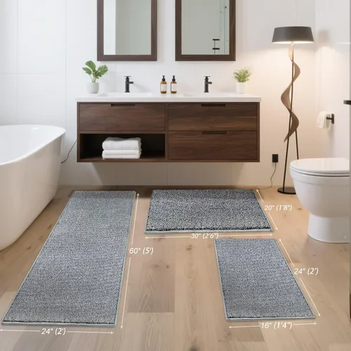 Miniatura 2 de HDFK Alfombra de baño antideslizante de 24 x 16 pulgadas, 2 tonos, felpilla suave, con respaldo de TPR Absorbencia sólida negro blanco Alfombra