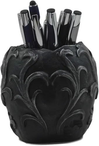 Miniatura 3 de Ebros Gift Tatuaje tribal floral cráneo titular de la pluma figurita 5.75 pulgadas de largo escritorio de oficina Osario Calaveras Decoración Cráneo