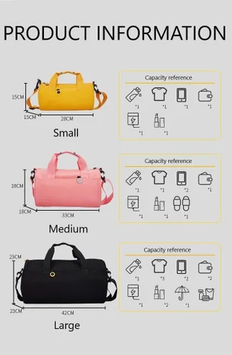Miniatura 8 de Bolsa de gimnasio para mujer, bolsa de viaje impermeable con compartimentos para ropa húmeda y correa ajustable, pequeña bolsa de lona
