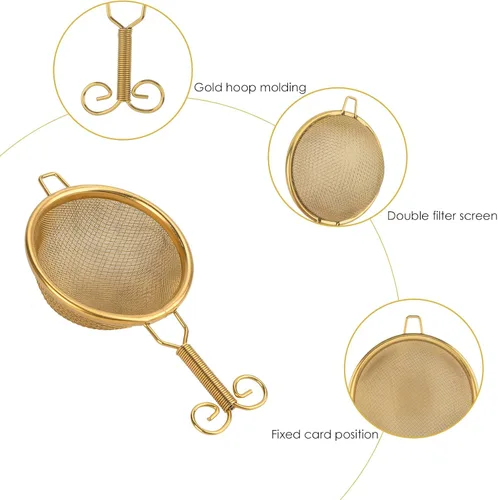 Miniatura 4 de 2 coladores de té, (colador de té pequeño, colador grande) con un soporte, colador de malla fina de acero inoxidable (dorado)