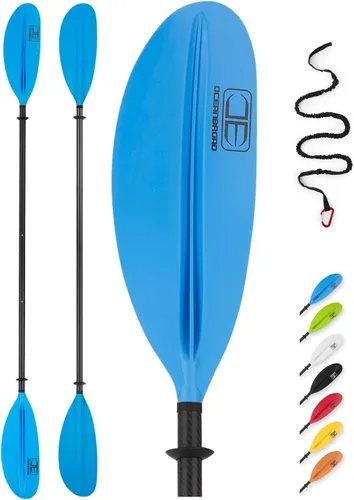 OCEANBROAD Adjustable Carbon Fiber Kayak Paddle 86in/220cm to 94in/240cm Kayaking Oar for Adults with Paddle Leash 1 Paddle Azul