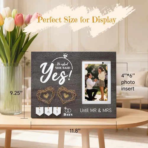 Miniatura 6 de Regalos de compromiso para parejas, marco de fotos de calendario de cuenta regresiva de boda, regalos de compromiso geniales para mujeres, parejas