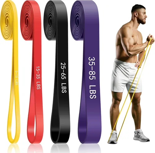 Miniatura 8 de Bandas de resistencia para entrenamiento, bandas de asistencia de 4 niveles, bandas de ejercicio para mujeres y hombres, bandas de entrenamiento