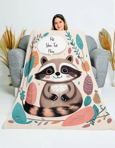 Miniatura 3 de Manta de bebé personalizada para niñas – Encantadora manta de mapache con nombre personalizado, compañera acogedora para el hogar y viajes, regalos