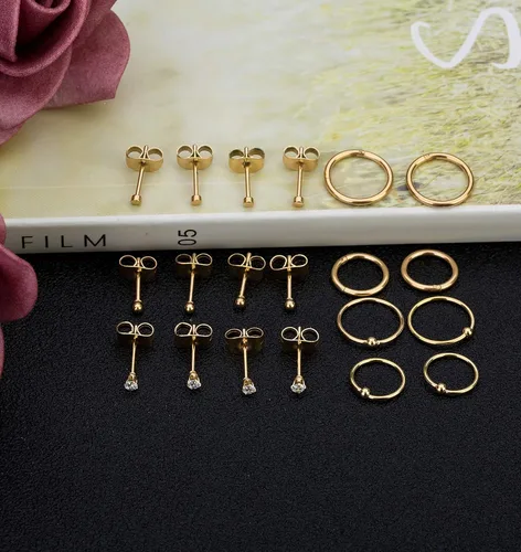 Miniatura 4 de 10 pares de aretes de acero inoxidable para cartílago, para hombres y mujeres