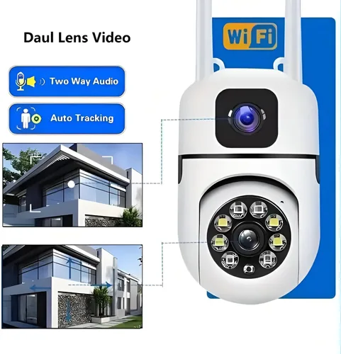 Miniatura 3 de Cámara de seguridad para el hogar, lente dual de cámara al aire libre, detección humana WiFi, visión nocturna HD, conversación de 2 vías, cámara