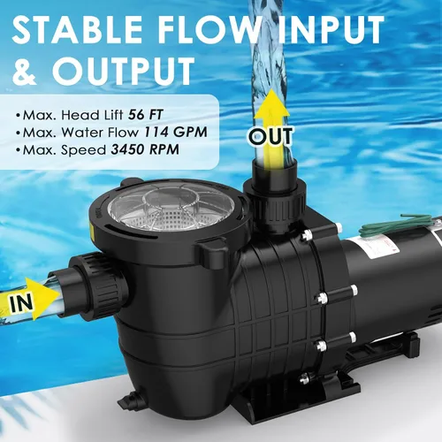 Miniatura 4 de Seeutek Bomba de piscina de 2.0 HP sobre el suelo y el suelo, potentes bombas de piscina autorecortables de 6900 GPH con cesta de filtro de colador