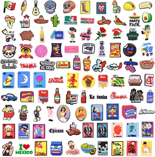 100Pcs Mexican Inspired Croc Decoration Charms-Mexican Shoe Charms for Croc Sandals, Mexican Croc Pins for Teen kids Adults Women Men Boys Girls