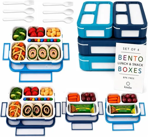 Miniatura 17 de Contenedor de lonchera Bento-Box para niños, niñas, mujeres, kit de 6 compartimentos para porciones escolares, cajas de comida o aperitivos para Rosa