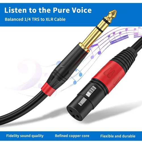 Miniatura 4 de Pack de 2 Cables XLR Hembra a 1/4 Pulgada 6,35 mm TRS Mono Jack para Micrófono Dinámico, 1,6 Pies, Negro, Cable de Micrófono XLR Hembra Equilibrado
