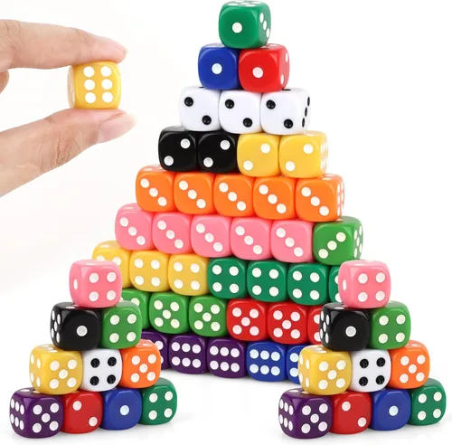 Miniatura 14 de Juego de 50 dados estándar de 0.63 pulgadas con acrílico negro, blanco, rojo, 6 caras, a granel, dados de casino para fiestas temáticas de casino