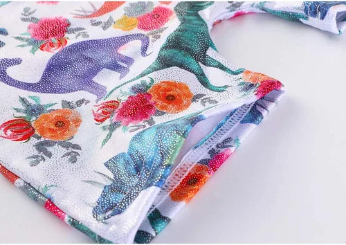 Miniatura 54 de HOZIY - Leotardos de gimnasia con pantalones cortos brillantes para niñas pequeñas; estampados de unicornio, aurora, arco iris, sirena, dinosaurio