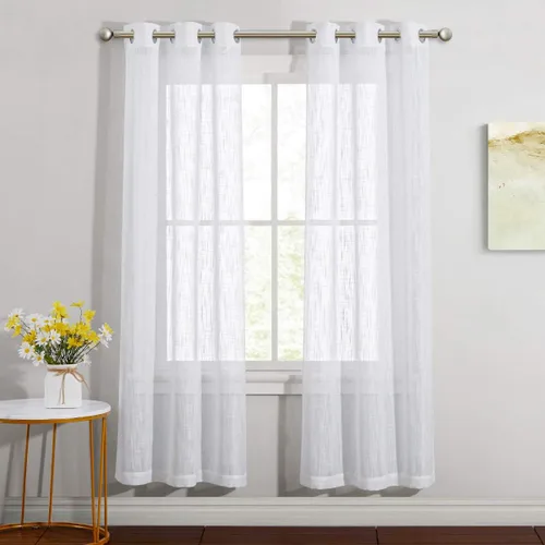 Miniatura 27 de NICETOWN Cortinas de lino transparente blanco para ventanas de 84 pulgadas de largo, cortinas verticales semitransparentes con ojales en la parte
