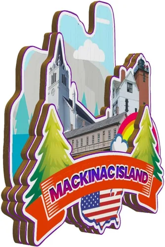 Miniatura 2 de Mackinac Island Michigan USA - Imán de madera para nevera, monumentos 3D, recuerdos coleccionables, decoración hecha a mano -2770
