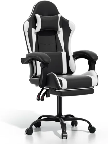 Miniatura 14 de Silla para videojuegos, sillas ergonómicas de computadora con brazos, soporte lumbar, reposapiés, reposacabezas giratoria de 360°, respaldo y altura