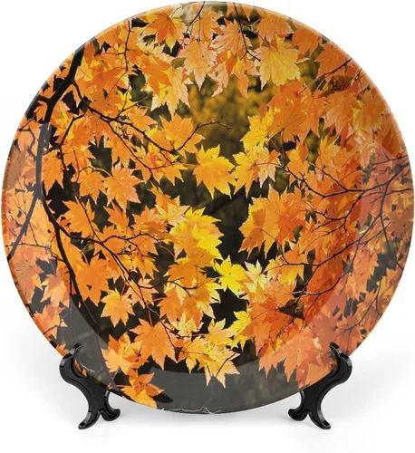 Miniatura 10 de XISUNYA Plato decorativo de 6 pulgadas, cerámica de cerámica para decoración de otoño, imagen suave de hojas de otoño desvanecidas, impresión