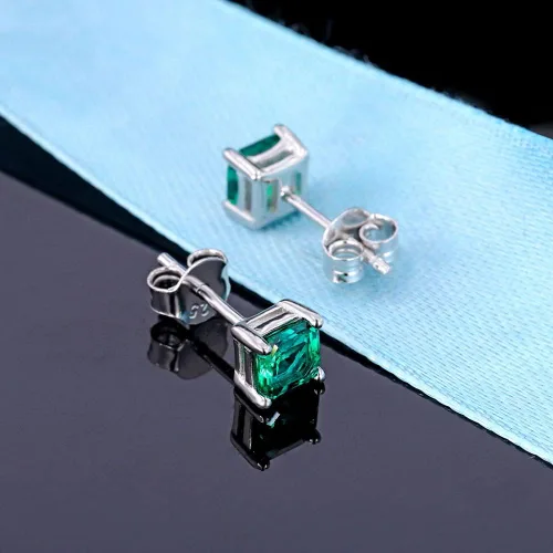 Miniatura 4 de LETMEXC Aretes de esmeralda zambiana cultivados en laboratorio de 0.5 quilates cuadrados de 0.197 x 0.197in plata S925 joyería clásica de moda, Oro