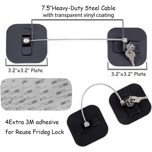 Miniatura 3 de Cerradura para nevera, paquete de 2 cerraduras para refrigerador con llaves, cerradura de congelador y cerradura de gabinete de seguridad