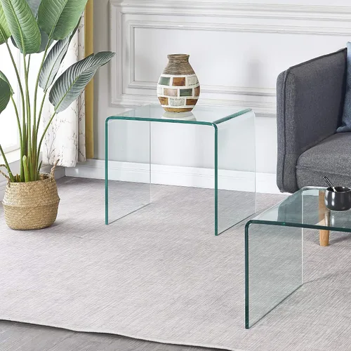 Miniatura 4 de Mesa auxiliar de vidrio pequeña, mesa auxiliar transparente, mesita de noche de vidrio templado, muebles de oficina en casa transparentes para sala