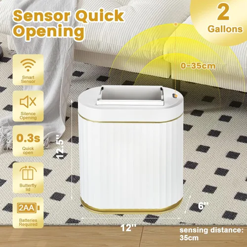Miniatura 7 de ELPHECO - Bote de basura de baño con tapa mariposa, cubo de basura con sensor de movimiento para baño, bote de basura automático, papelera de baño