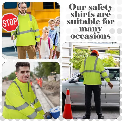 Miniatura 7 de Amylove 4 piezas de camisa de seguridad de manga larga reflectante de alta visibilidad, camisas de trabajo de construcción para hombres y mujeres