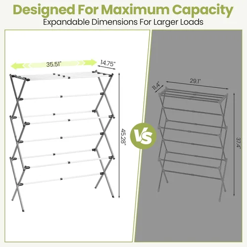 Miniatura 3 de APEXCHASER 3-Tier Foldable Clothes Drying Rack, Metal Expandable Laundry Rack, 45.28" Height, Adjustable Width 24.76-35.51", Space Saving, Indoor
