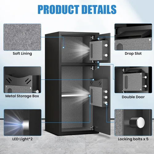 Miniatura 5 de Caja fuerte grande de 7.0 pies cúbicos, impermeable, resistente al fuego, con función de silencio y luz LED, teclado digital, caja fuerte