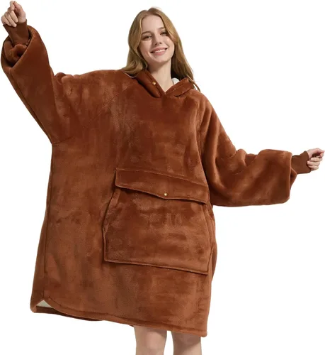 Miniatura 22 de Krifey Manta con capucha de sherpa de gran tamaño como regalo de cumpleaños para mamá, mujer, novia, hombre, acogedora sudadera con bolsillo gigante