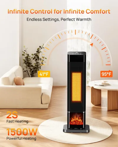 Miniatura 3 de AKIRES Calentador de espacio con termostato, calentador de habitación portátil para uso en interiores, control remoto, oscilación de 120°