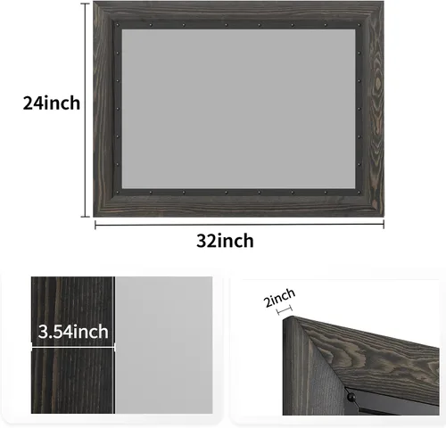 Miniatura 2 de YOSHOOT - Espejo de pared con marco de madera rústica, espejo de tocador de baño de madera natural y hierro para decoración estilo granja, se puede
