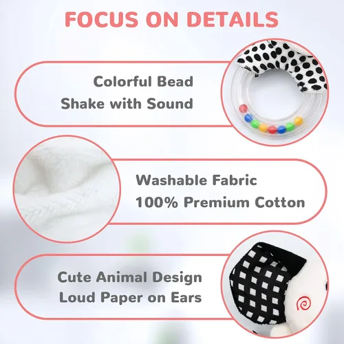 Miniatura 8 de XIXILAND Juguetes musicales para asiento de automóvil, juguetes para bebés en blanco y negro, de 0 a 3 meses y sonajeros para bebés de 0 a 6 meses