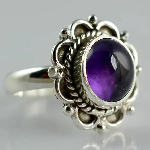 Miniatura 3 de Navya Craft Anillo de amatista, plata de ley 925, anillo de promesa para mujer, piedra preciosa redonda de amatista natural, joyería hecha a mano