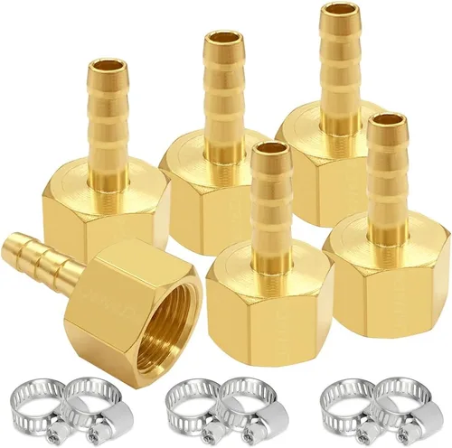 Miniatura 10 de Uenede 6 accesorios de púas de manguera de latón de 1/2 pulgada NPT hembra a 1/2 pulgadas, conector adaptador de púas incluye 6 abrazaderas de acero