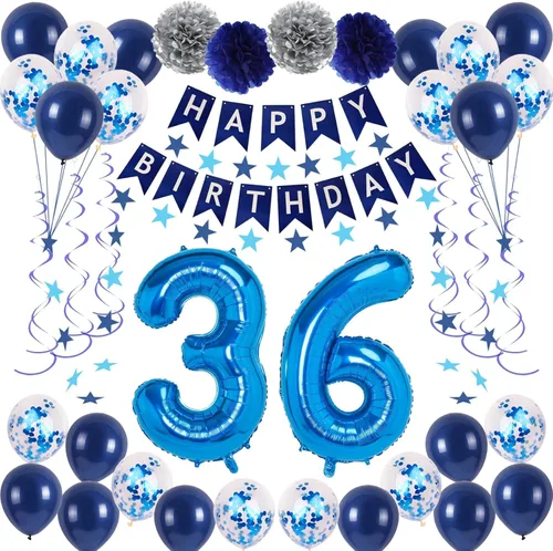 Miniatura 19 de Decoraciones de fiesta de cumpleaños azul número 12 para niños y niñas, suministros de globos de feliz cumpleaños 12 con pancarta de feliz Azul-a-31