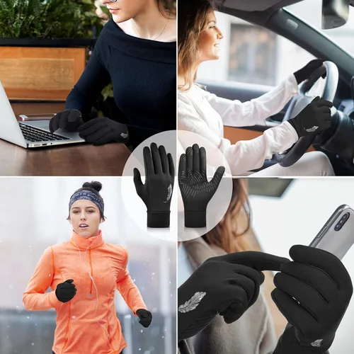 Miniatura 7 de Guantes deportivos de invierno cálidos para correr, para clima frío, guantes térmicos para pantalla táctil, guantes antideslizantes de forro polar