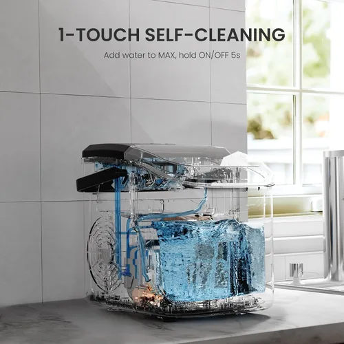 Miniatura 4 de Crzoe Encimera para hacer hielo con asa, 2 tamaños de hielo, 8 cubos de hielo en 6 minutos, 26 libras/24 horas, máquina de hielo portátil