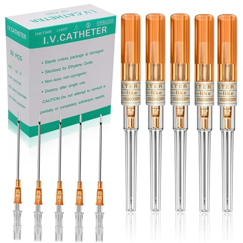Agujas de perforación de catéter 14G, 50 agujas de catéter intravenoso calibre 14, agujas huecas de acero inoxidable para oreja, nariz, labio,