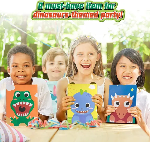 Miniatura 5 de Mocoosy 24 bolsas de recuerdo de fiesta de dinosaurios, bolsas de regalo para niños para suministros de cumpleaños, bolsas de golosinas