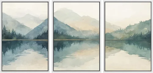 Miniatura 51 de SIGNWIN Lienzo enmarcado para pared, juego de arte tranquilo con reflejo de lago, acuarela, montaña y agua, ilustraciones modernas, arte abstracto