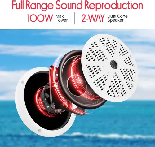 Miniatura 6 de Pyle Kit de altavoces receptores de unidad de cabeza marina – In-Dash LCD estéreo digital integrado Bluetooth y micrófono con sistema de radio AM FM