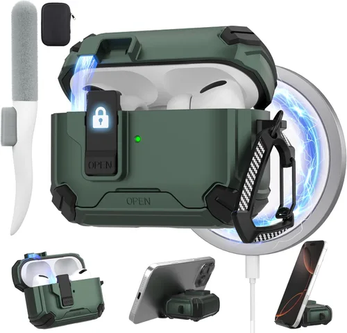 Miniatura 35 de Maxjoy Funda protectora para AirPods 4 2024, funda protectora para AirPods de 4ª generación con bloqueo automático, compatible con MagSafe, Verde