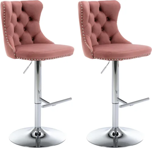 Miniatura 39 de Aoowow Juego de 2 taburetes de bar giratorios ajustables con respaldo de terciopelo copetudo, sillas de bar modernas tapizadas con cabeza de clavo