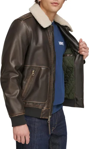 Miniatura 5 de Levi's Men's Faux Leather Aviator Bomber Jacket With Sherpa Collar