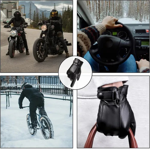 Miniatura 6 de Long Keeper Invierno PU cuero pantalla táctil guantes clásicos hombres negro cálido conducción ciclismo motocicleta mensajes de texto guantes, Negro