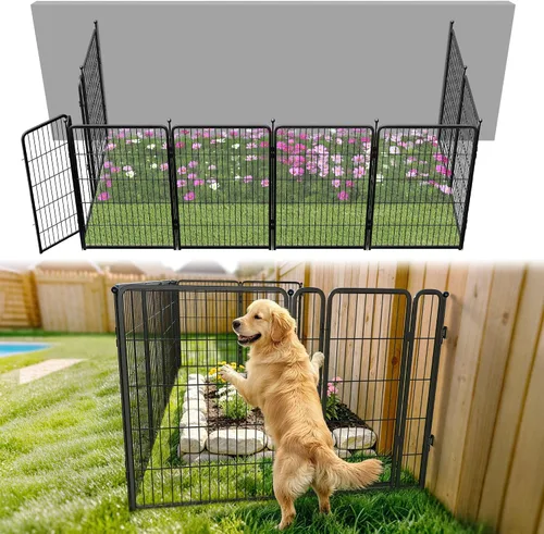 Miniatura 8 de FXW - Valla de jardín metálica y resistente para exteriores, barrera para perros y conejos, fácil instalación, negro, 32 pulgadas de alto x 4.5 pies