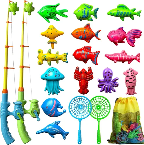 TOY Life Juego de pesca magnético para 2 jugadores para niños de 3 a 5 años, juego de caña de pescar para niños pequeños con juguetes de peces,