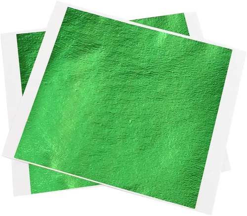 Hojas de hojas de oro de imitación, 100 hojas de 5.11 pulgadas, lámina dorada dorada verde para pinturas, manualidades, uñas, muebles, decoración