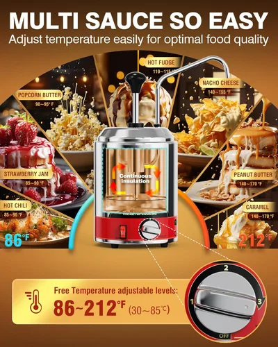 Miniatura 4 de WantJoin Dispensador de queso para nachos con bomba - 2.6 Qt de queso con bomba de acero inoxidable, control de temperatura de 86-185°F, calentador