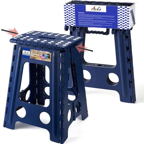 Miniatura 43 de ACKO Taburete plegable plegable de 16 pulgadas, 400 libras de capacidad, taburetes de plástico para adultos y niños, taburetes plegables para Blanco